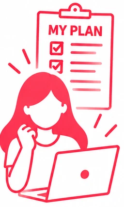 個別プランとパソコンで学習する女性